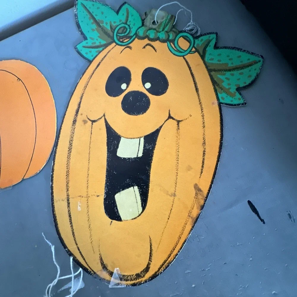 LOT 4 Vintage die cut pumpkin jack o lantern Halloween decoration paper ephemera
